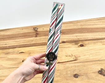 Handcrafted Red And Green Striped 12 Inch Candle Sticks The Original Handcrafted Candy Striped Candles Dipped Tapered Candles Made In USA