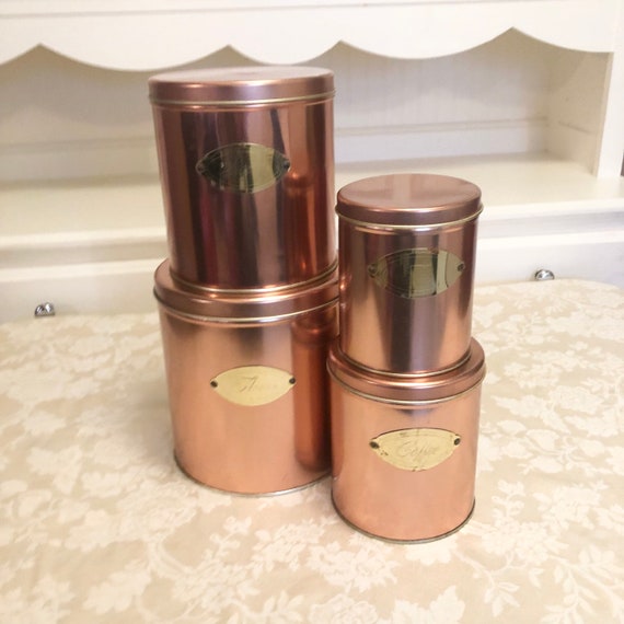 Vintage De La Cuisine Copper Plated Canisters - Set of 5 - Made by