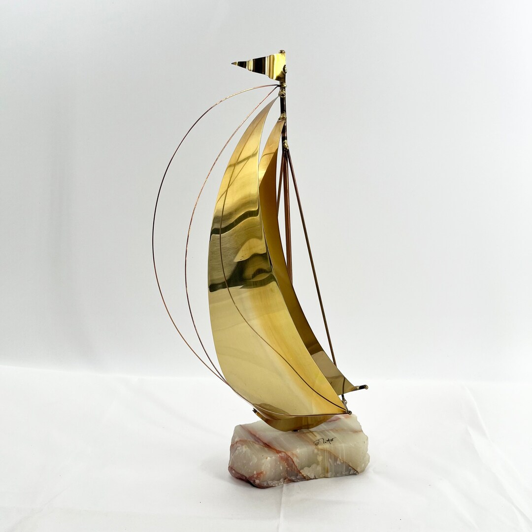 Wind Rocks Sails Retro Vintage 70s Sail Ship Brass Sails With Solid Rock Base With Large Brass ...