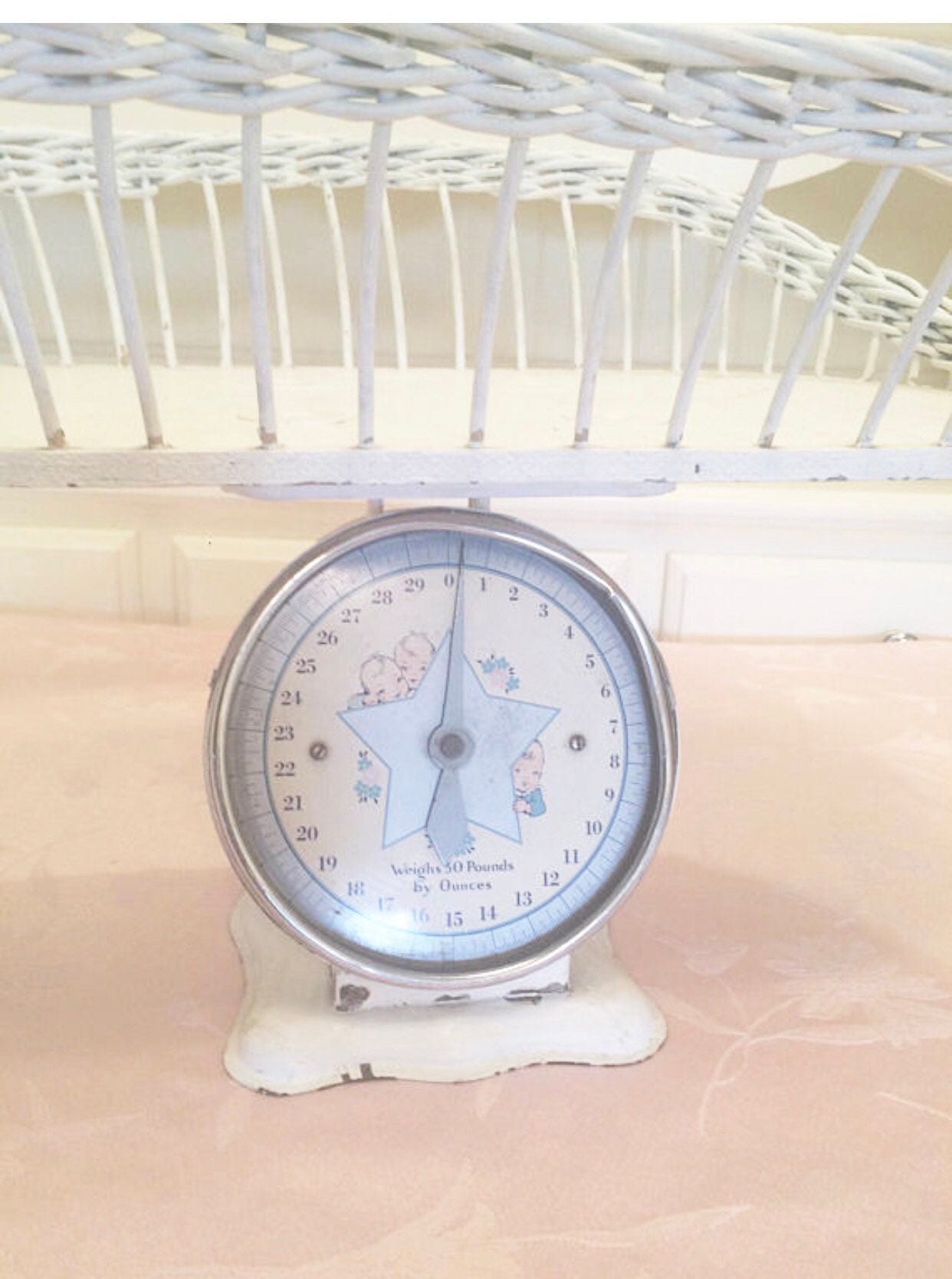 Rare Basket Top Baby Scale Baby Blue Dial Wicker Basket Holds Etsy