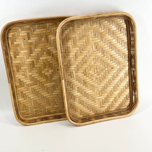 Mid Century Bamboo Trays Weaved Trays Beautifully Crafted Vintage Lap Tray Older Thick Design Very Sturdy Breakfast Tray