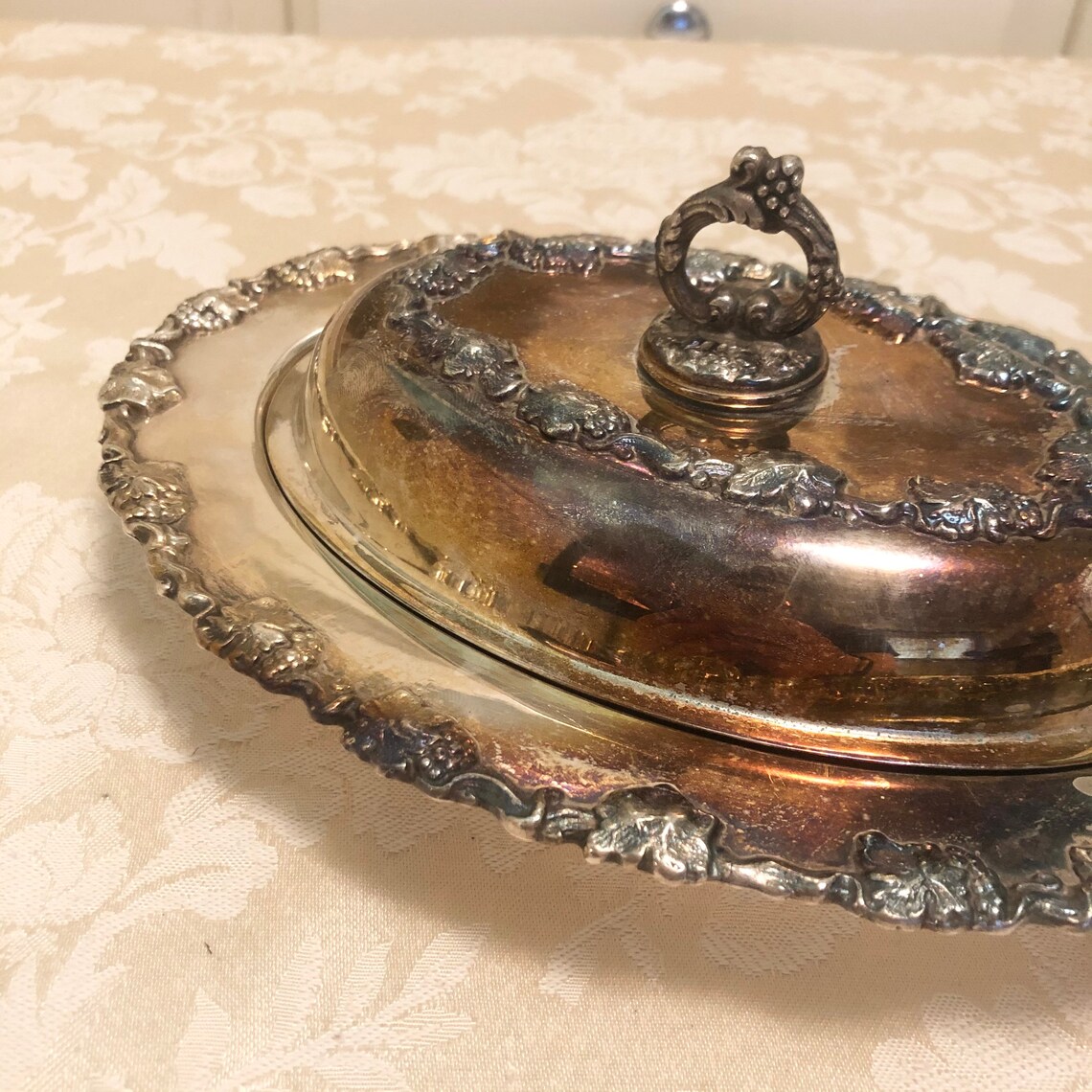 Antiqued Silver Double Butter Dish Metal Butter Dish Elegant Etsy