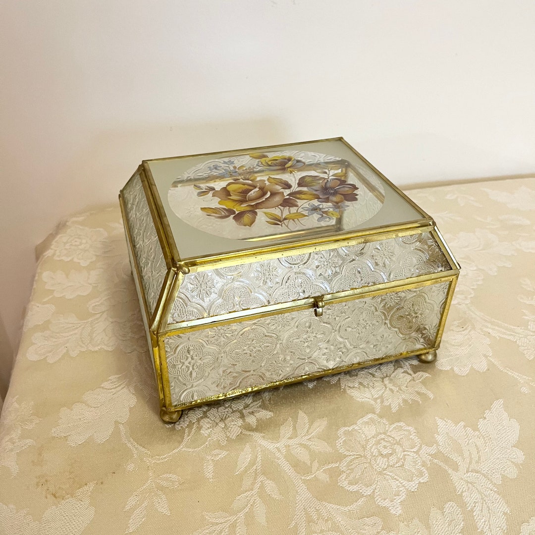 Vintage Large Glass Box Glass Jewelry Box Jewelry Storage Box Glass
