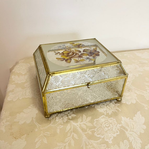 Vintage Large Glass Box Glass Jewelry Box Jewelry… - image 1