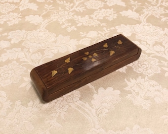 Antique Brass Inlaid Wooden Chest Black Walnut With Brass Detail Brass Box Inlaid Detail Jewelry Box Antique Heirloom Storage Box Gift Box