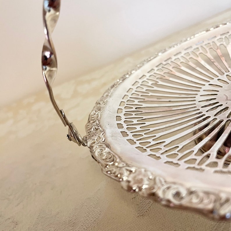 Antique Brides Basket Look Silver Tray Bowl in Silver Carrier Etsy