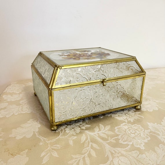 Vintage Large Glass Box Glass Jewelry Box Jewelry… - image 3