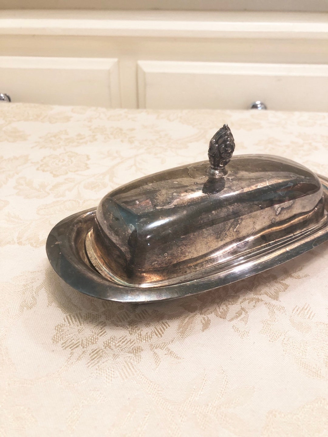 Antiqued Rogers Silver Butter Dish Metal Butter Dish Elegant Patterned