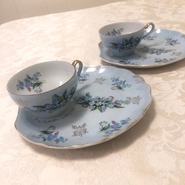 Delicate Robins Egg Blue China Luncheon Set Serves Two Small Tea Cup On Matching Luncheon Tray Couples Set Or Small Gathering Serves 2