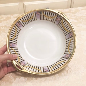 Vintage Nippon &quot;Old Noritake&quot; HandPainted Fine China Bowl Gold Painted Rim Fruit Bowl Antique Nippon Handpainted Bowl