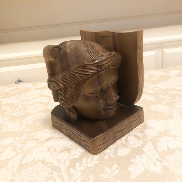 Antique Hand Carved Woman With Smoking Pipe In Her Hair Single Bookend Rare Design Of A 1800 Original This Was Most Likey Made 1930s-1950s