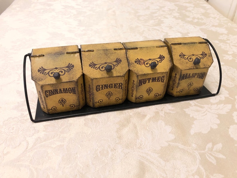 Tin Spice Jars With Tin Rack. Primitive Tin Kitchen Decor. Etsy