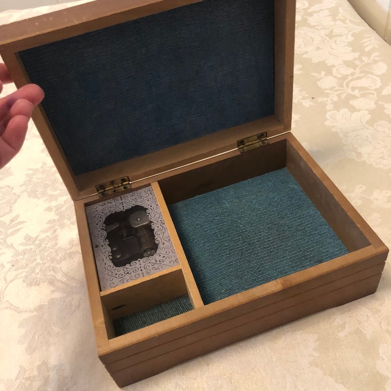 Toyo Japan Music Box With Blue Corduroy Inside Lining With See Etsy