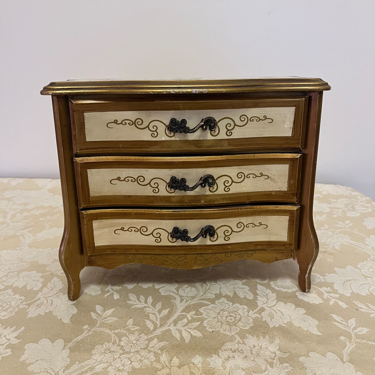 Gold Tone Japan Jewelry Box Gold Music Box With Bright 60s Red Etsy