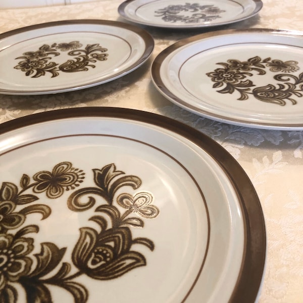 Oven To Table Brown Monterrey Stoneware By MI Japan Dishwasher Safe Brown Natural Tones With Flower And Leaf Designs Set Of 4 Dinner Plates