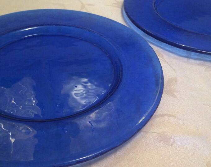 2 Cobalt Trays 13 Inch Blue Glass Serving Plates Vintage Glass Etsy