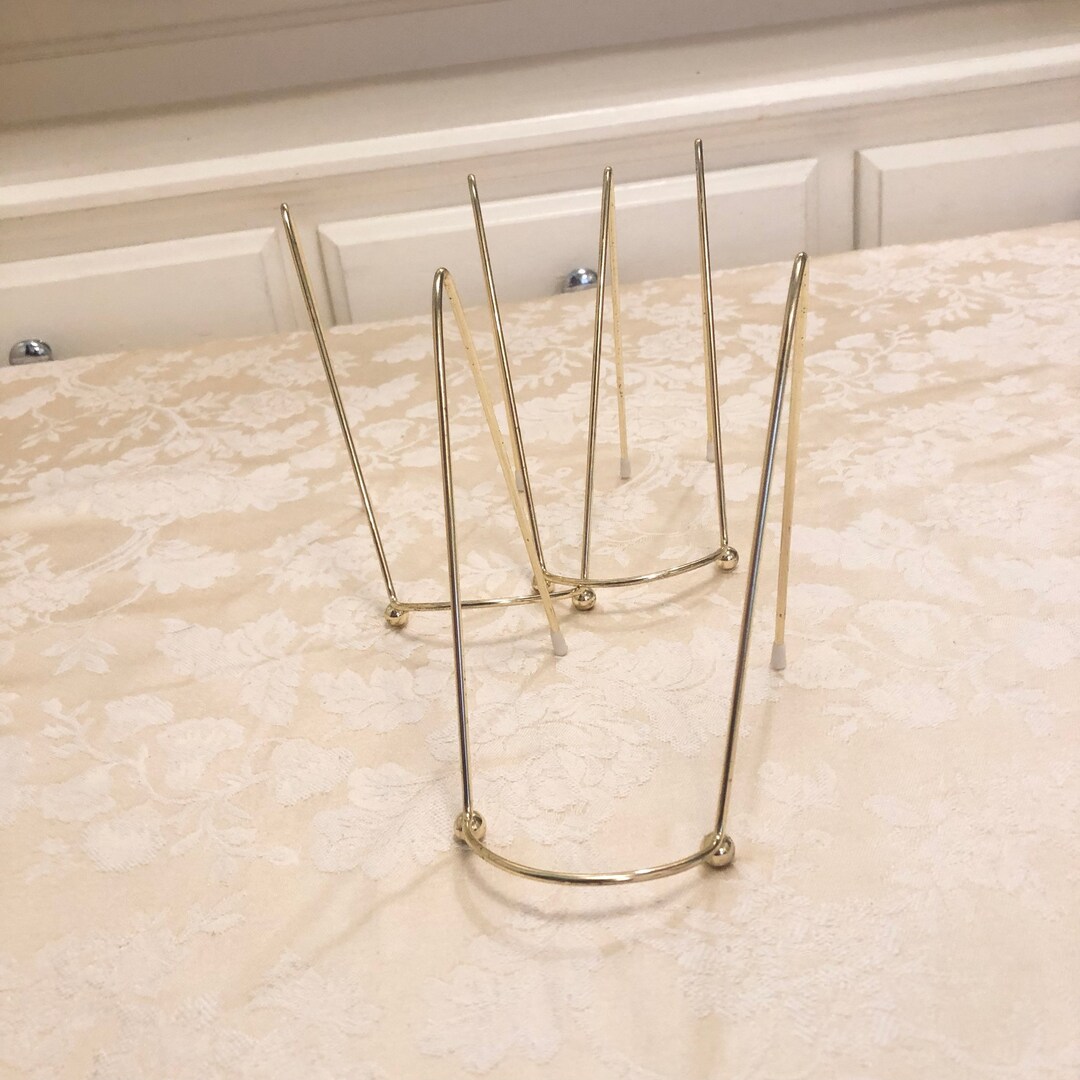 Mid Century Brass Plate Holder With a Modern Rounded Front and Lifted