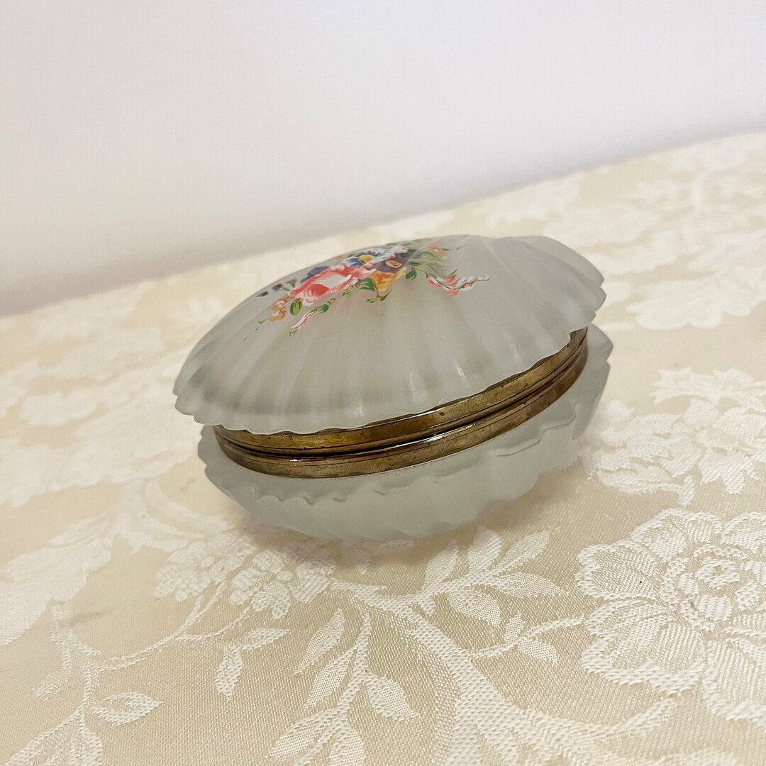 Antique Frosted Glass Case With Brass Trim Detail Top Lidded - Etsy