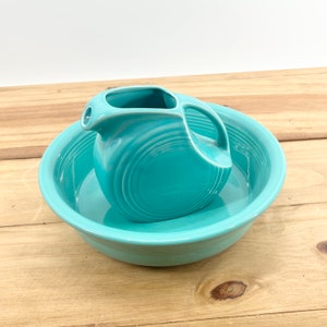 Turquoise Fiesta H.L.C Fiesta Pitcher And Basin Or Serving Bowl Beautiful Condition Turquoise Aqua Vintage Fiesta
