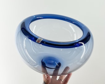 Vintage Vase by Per Holmegaard, 1970s Large Bowl With Thick Cobalt Tinted Glass Royal Copenhagen The Royal Danish Court Made In Denmark 289