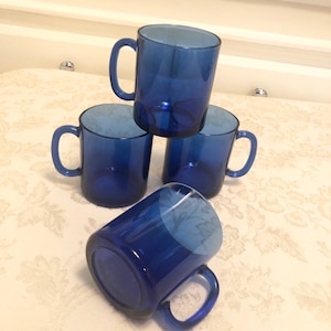 4 France Cobalt Blue Glass Bold Coffee Mugs. Glasses With Smooth Design Cobalt Drinking Glasses Bright Cobalt Drinking Mugs Blue Glass Cups