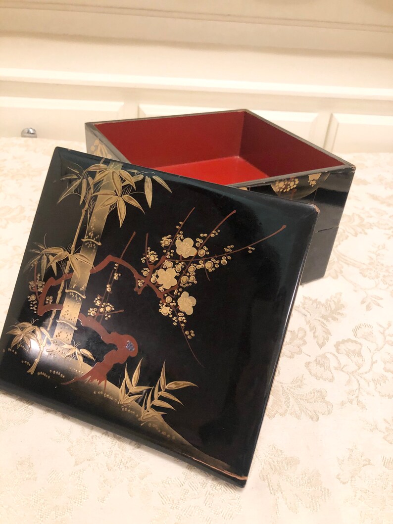 Japanese Box Hand Painted Box Storage Japan Wooden Accessory Etsy