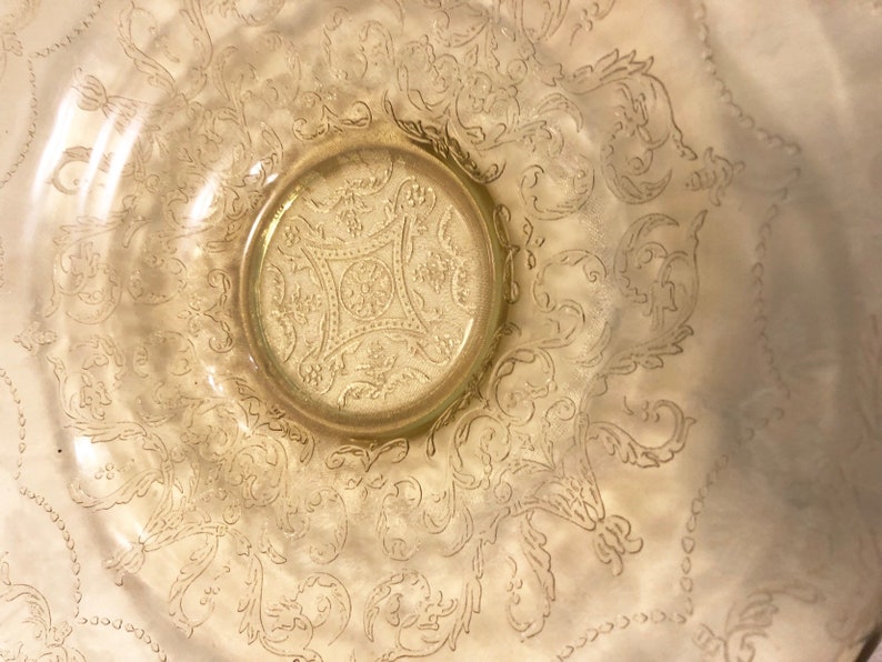 Yellow Embossed Cambridge Fruit Bowl Yellow Depression Glass Elegant Bowl Embossed Designs Smooth Inside Bowl