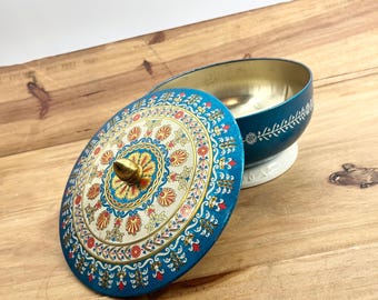 60s Bold Floral Tin Canister England Tins Designed By Baret Ware Decorated Ware Container Vintage Tin Canister Bright Flowers Round Tin