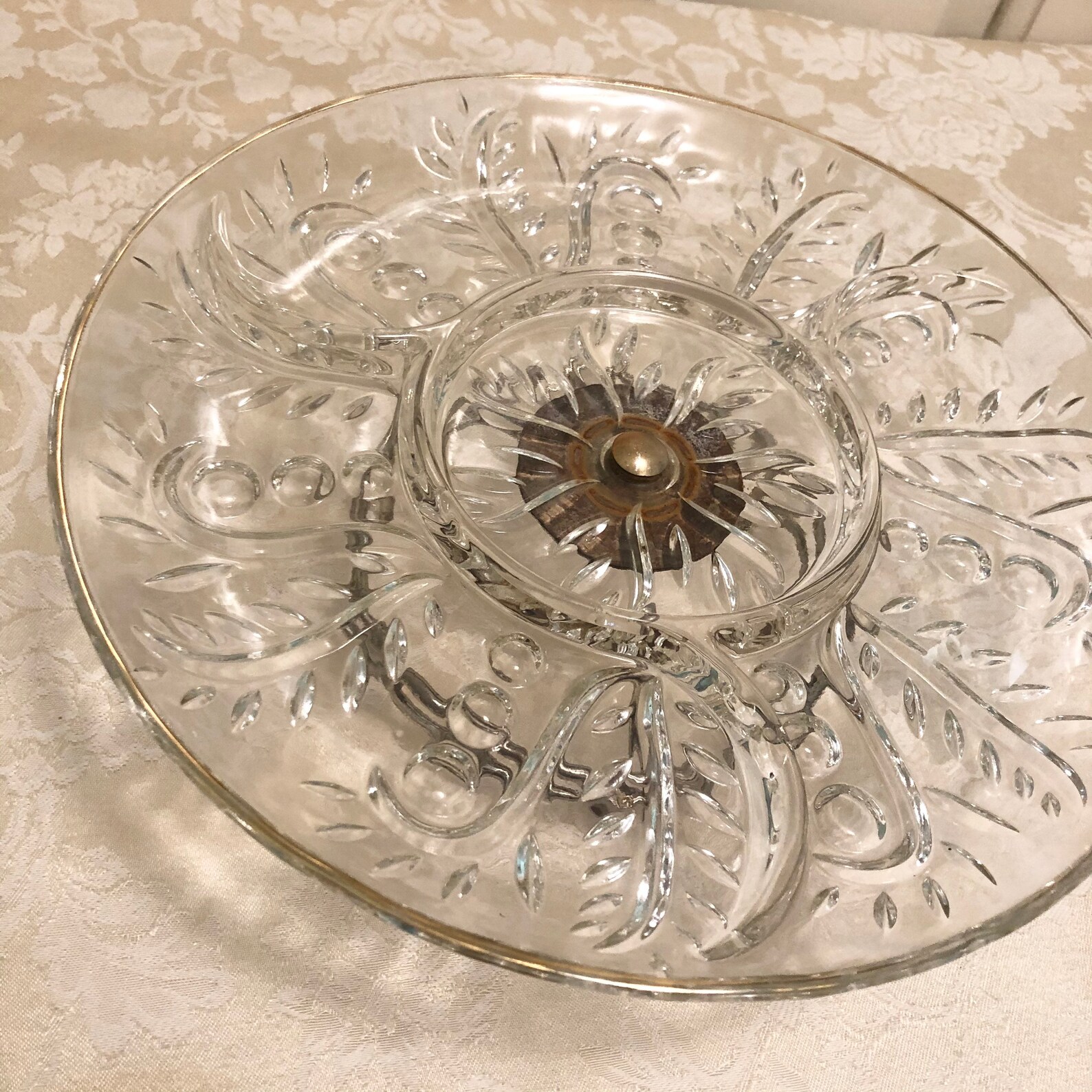50s Crystal Relish Tray Veggie Tray Lazy Susan Spinning Etsy