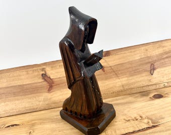 Single Book End Wooden Carved Monks Book Shelf. Bookend Den Or Office Dark Wooden Decor. Office Decor Religious Cross Inspired Book End