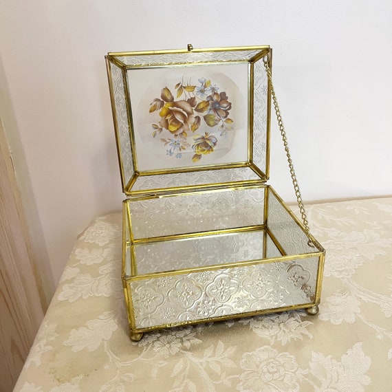 Vintage Large Glass Box Glass Jewelry Box Jewelry… - image 2