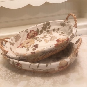 Matching Baskets Large Flat Storage Basket With Fabric Insides Detail Edge And Handle Large Country Or Cottage Theme Nursery Baskets