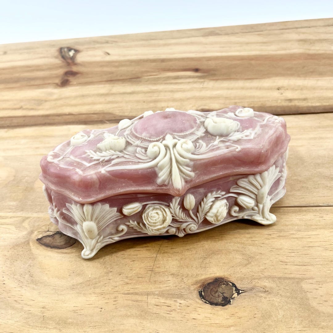 Antique Incolay Hinged Stone Trinket Jewelry Box Absolutely Stunning ...