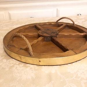 Rustic Snack Divided Tray Raised Edges Tray Brass Edge Designs Nut Tray Wooden Wagon Wheel Look Rustic Tray With Cow Branded Designs