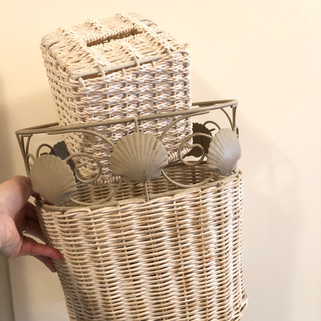 Vintage Bathroom Trash Can Tissue Box Cover 2 Piece Bathroom Matching ...