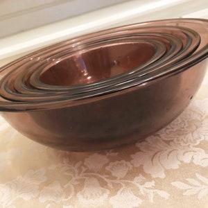 Full Set Vision Corning Pyrex Cranberry Glass Bowls, Mixing Bowls Retro Kitchen Cooking. Nesting Bowls Clear Tinted Bowls Pyrex