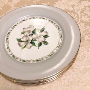 Rare Noritake 5216 4 Dinner Plates Serves 4 People Dinner Plates US Design Edgemont Green And White Flowers Gold Rim M Blue Wide Rims