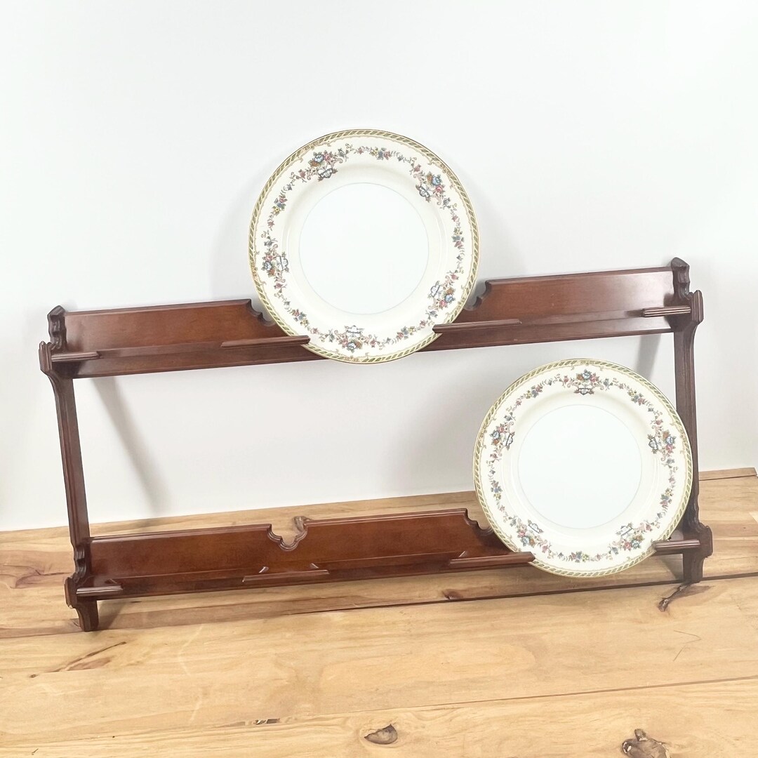 Dark Cherry Wood Open Cabinet Plate Rack Shadow Box Shelf Inclosed ...