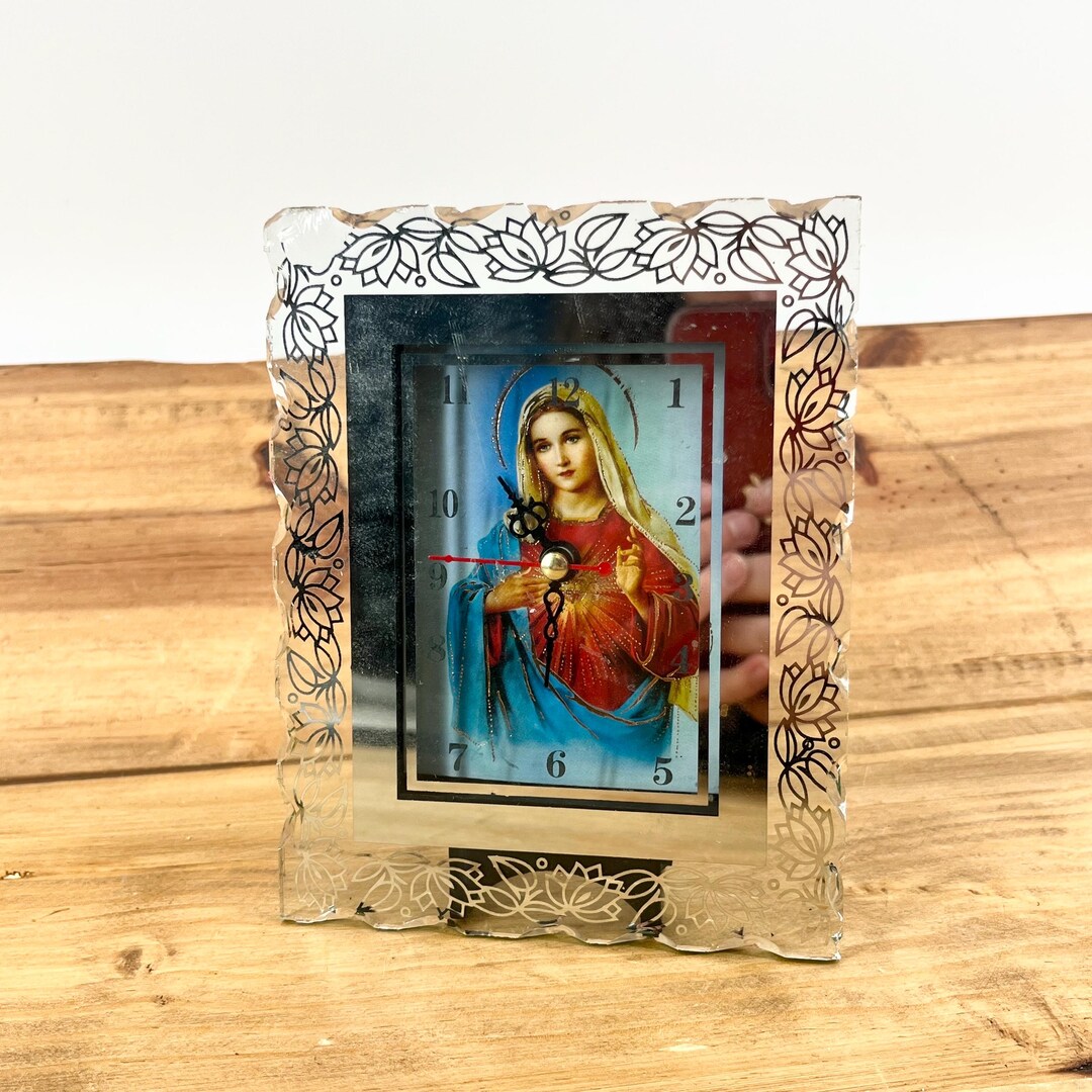 Vintage Catholic Prayer Clock and Photo Decor Mary Frame Office Decor ...