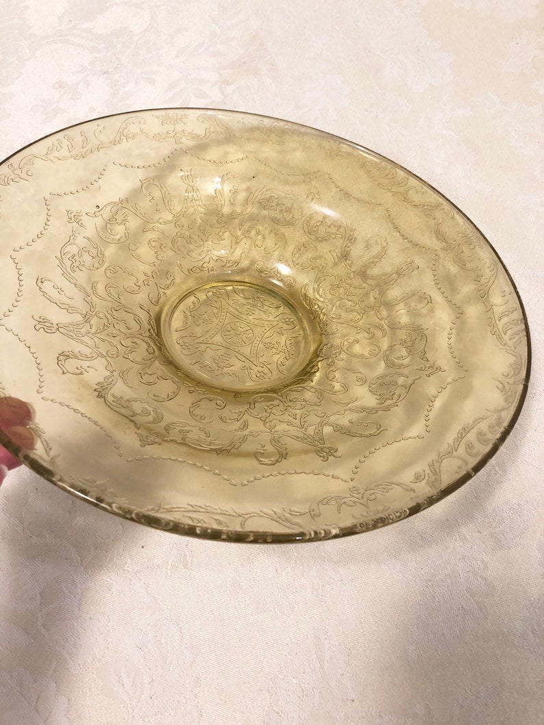Yellow Embossed Cambridge Fruit Bowl Yellow Depression Glass Elegant Bowl Embossed Designs Smooth Inside Bowl
