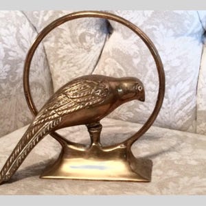 Brass Parrot Decor Bird Table Brass Parrot In Ring. Brass Room Decoration. Brass Bird Movable Decoration