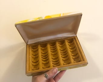 60s Yellow Compact Holds 39 Rings Jewelry Box Small Compact Case Jewelry Traveling Case With Organizers Minimalist Jewelry Box