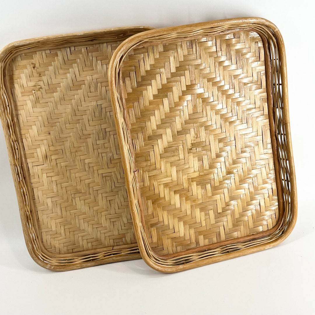 Mid Century Bamboo Trays Weaved Trays Beautifully Crafted Vintage Lap