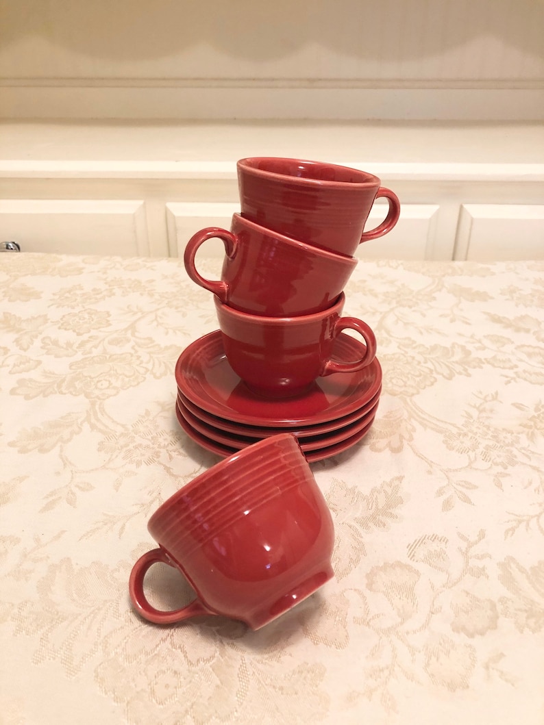 8 Piece Set of Red Fiestaware Set Fiesta Cups and Saucers Etsy