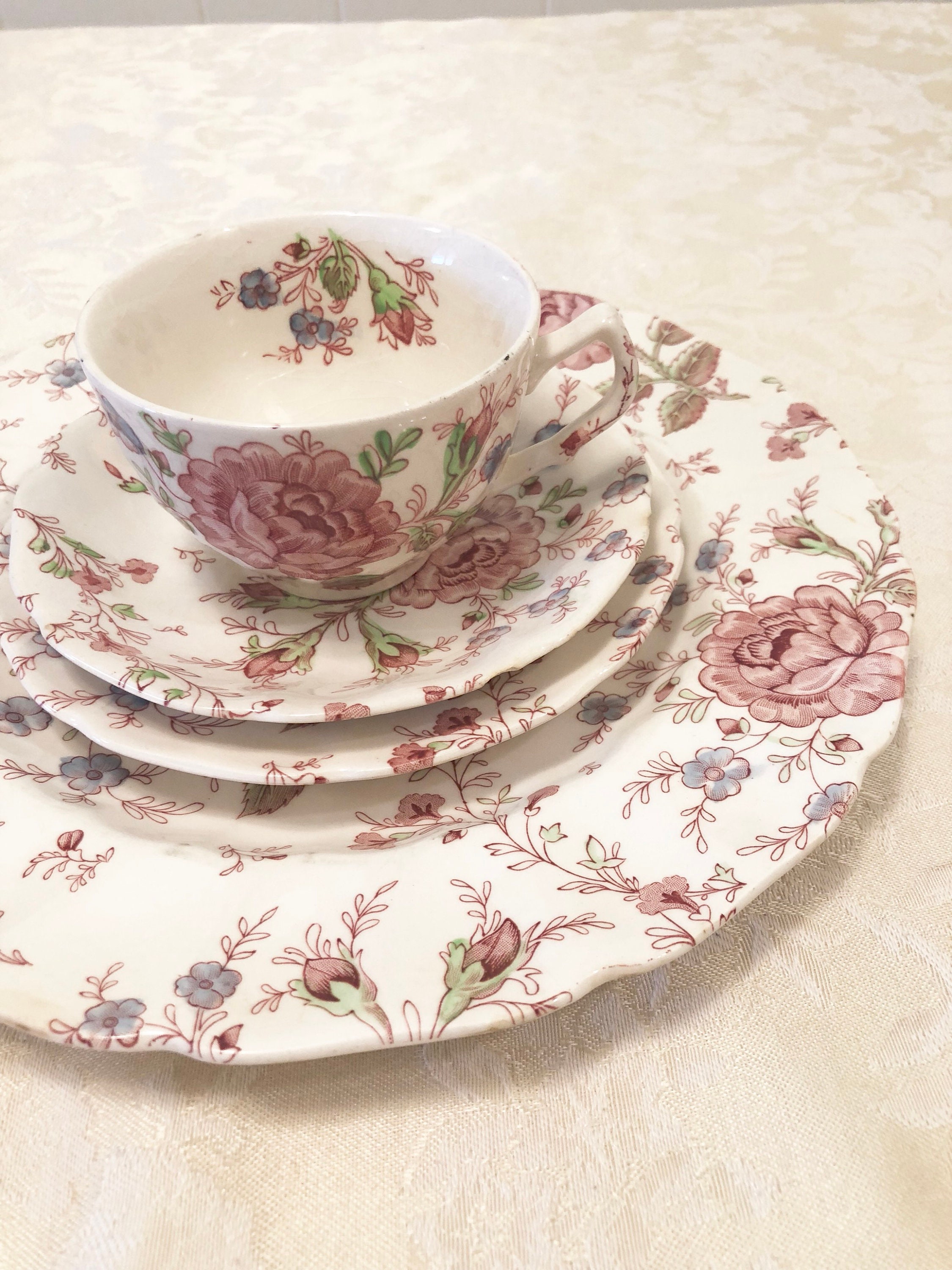 4 Piece Rose Chintz Made in England by Johnson Bros A Genuine Hand