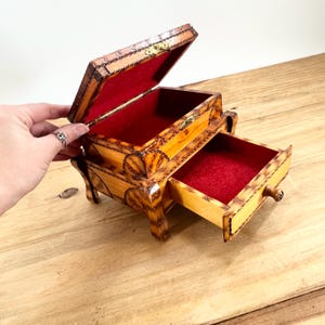 Antique Chest Wooden Chest Detailed Hand Carved Finish Detail Storage Box Brass Front Latch With Drawer Bottom
