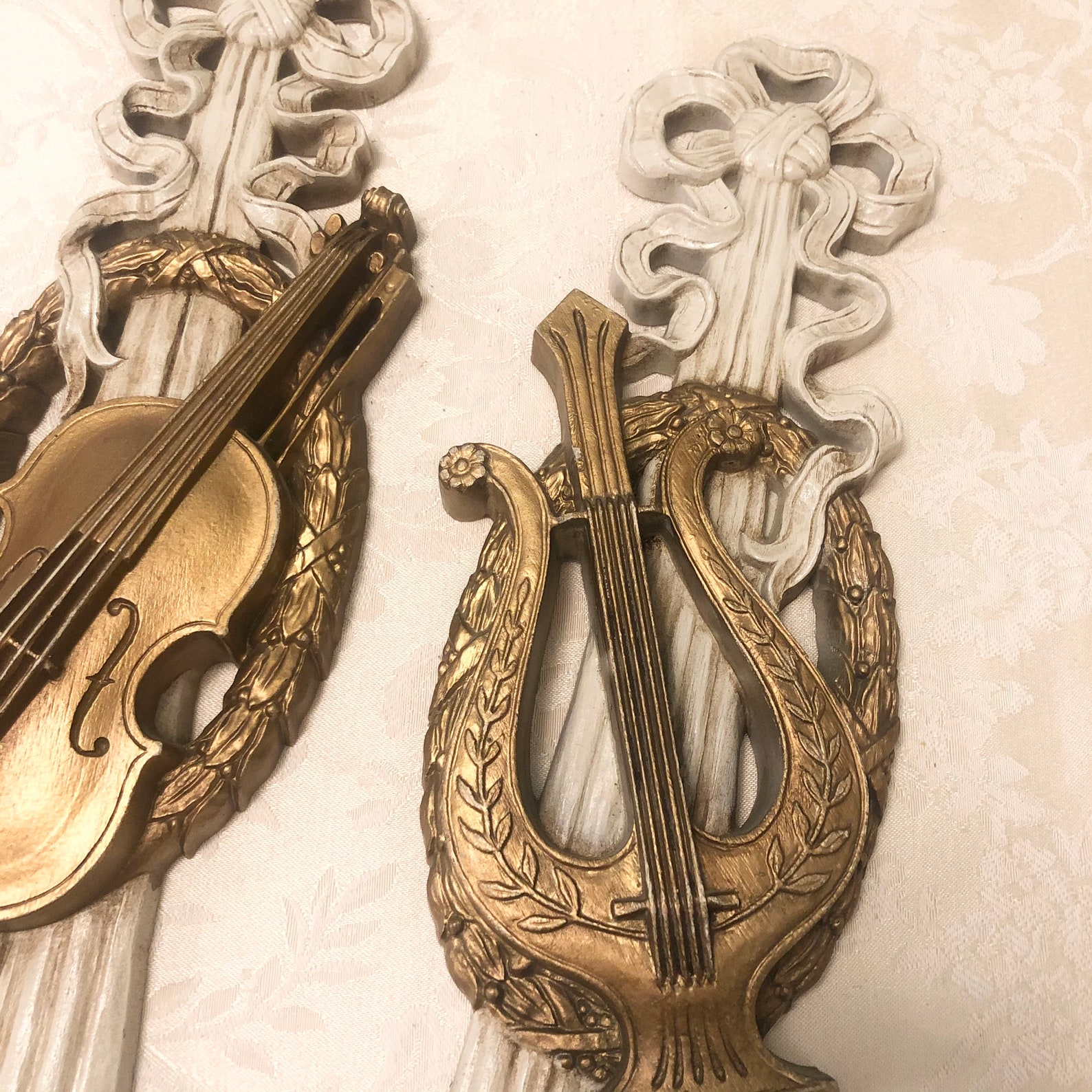 Vintage Gold Harp And Violin Wall Art 0490 1 and 2 1973 Harp | Etsy