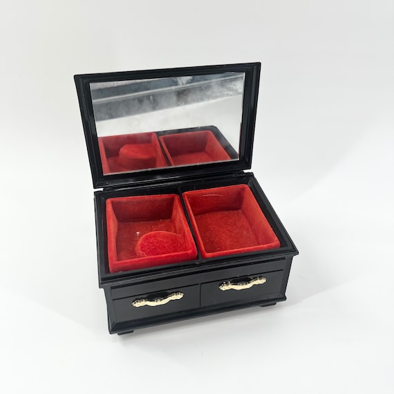 Vintage Jewelry Box Small Compact Case With Golden Detail and