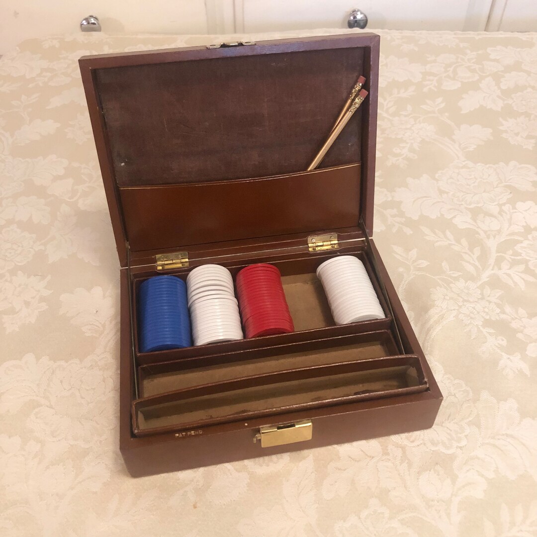 Vintage Poker Chip Set in Vinyl Box Beautiful Vintage Poker Set