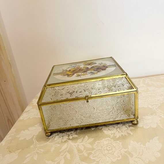 Vintage Large Glass Box Glass Jewelry Box Jewelry Sto… Gem